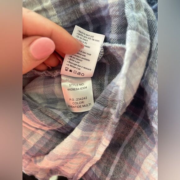 Paige Baylee Plaid Tie Front Cotton Blend Top In Eventide Multi - Picture 7 of 15